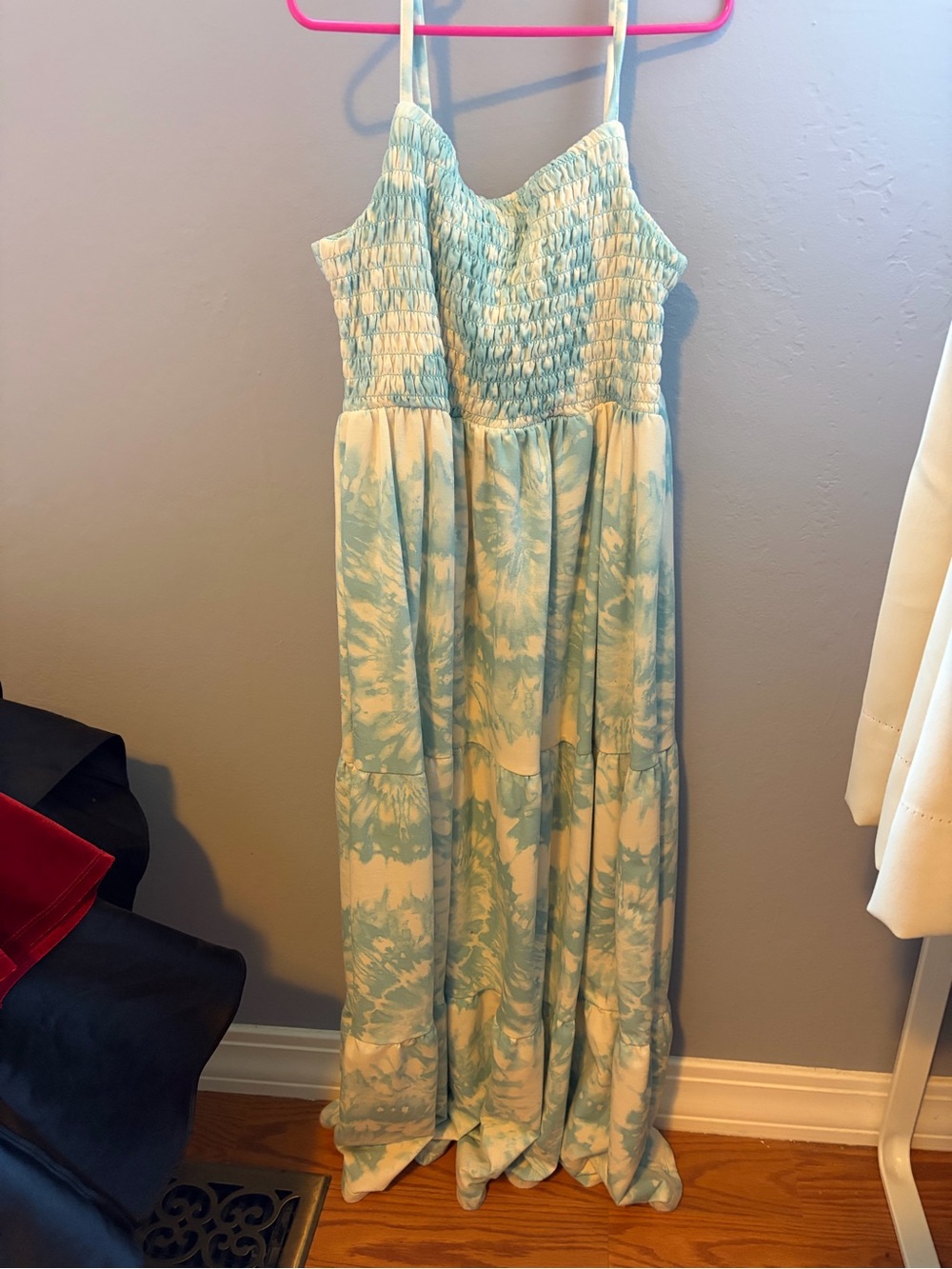 32 Degrees Light Blue and White Tie-Dye Maxi Dress